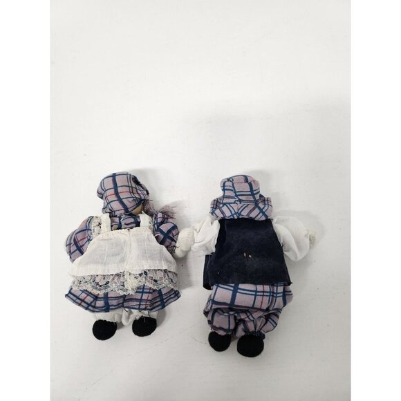 VTG Dutch Boy and Girl Children Miniature Dolls Old World Plaid Clothes Ceramic - Picture 3 of 7